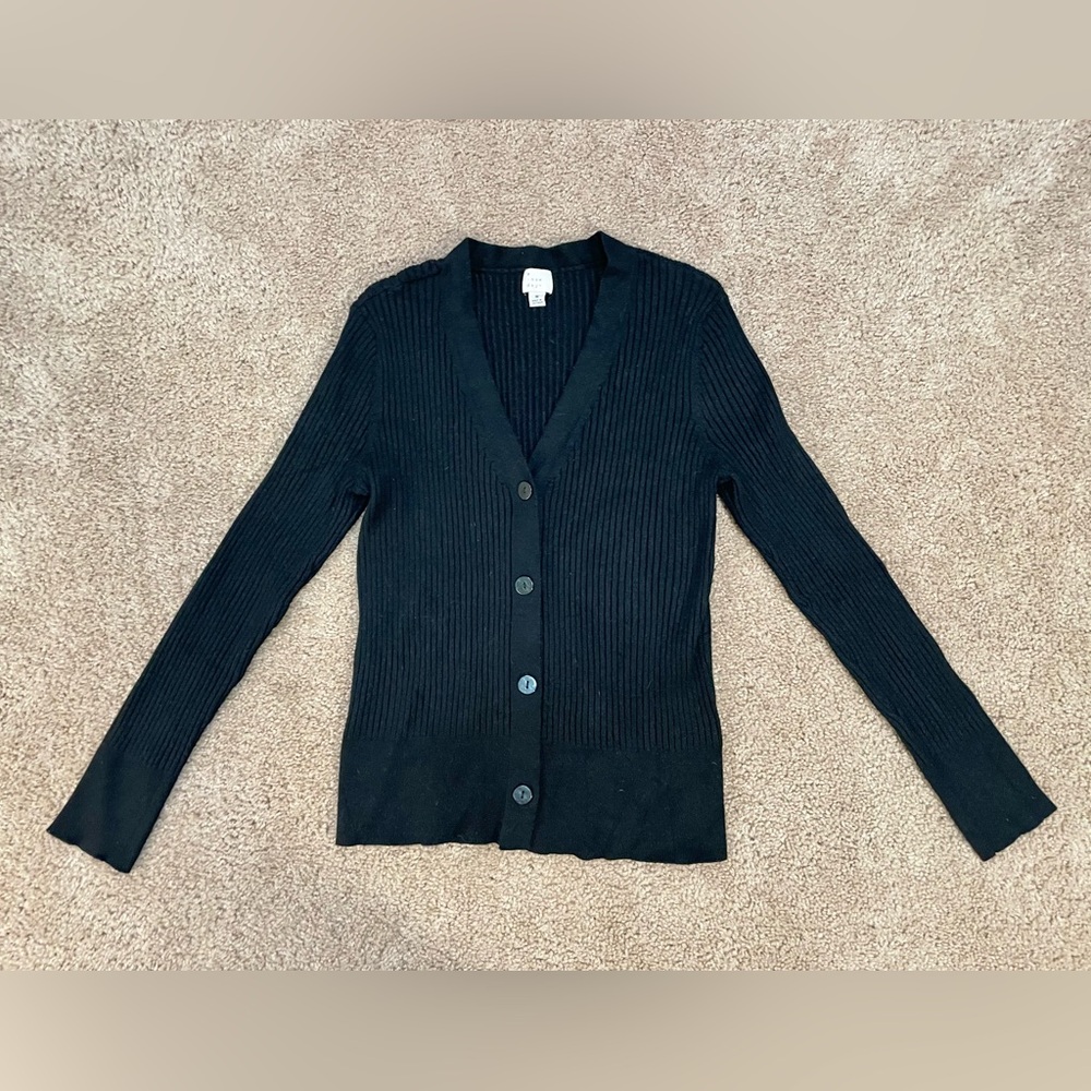 a new day Black Ribbed V-Neck Button Front Cardigan